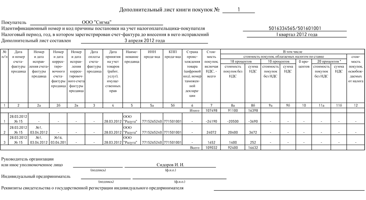 образец исправление в счет фактуре