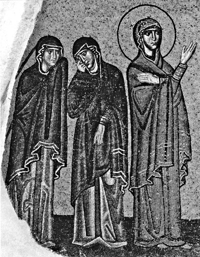Три Марии у Креста. Византийская мозаика. XI в.
