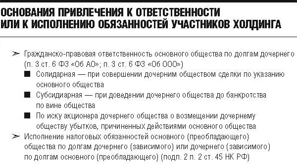 Ответственность дочернего общества. Ответственность участников холдинга. Ответственность материнского общества по долгам дочернего общества;. Ответственность материнского общества по долгам дочернего.